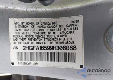 2009 Honda Civic Lx from USA, damaged, VIN 2HGFA16599H306088